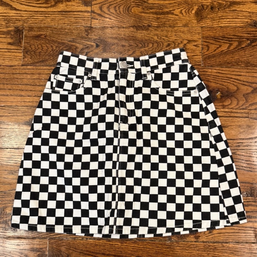 Browny Standard Checkerboard Denim Mini Skirt Black White WEGO F #skater #indie